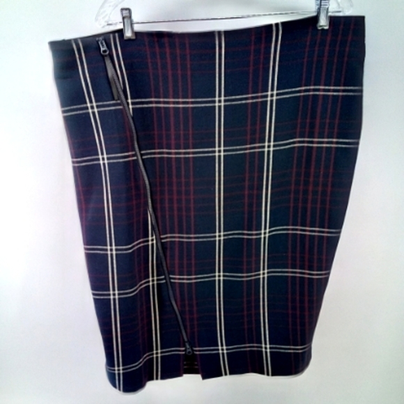 Lane Bryant Window Pane Plaid Zipper 20 Elastic Waist Skirt Navy Red - Picture 1 of 7